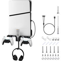 Genérico - Kit De Montaje De Pared 6 En 1 Para Ps5 Silm Compatible Con La Consola Playstation 5 Silm (Disco Y Edición Digital) Con Cable De Carga Magnético Soporte De Mando Desmontable-Negro