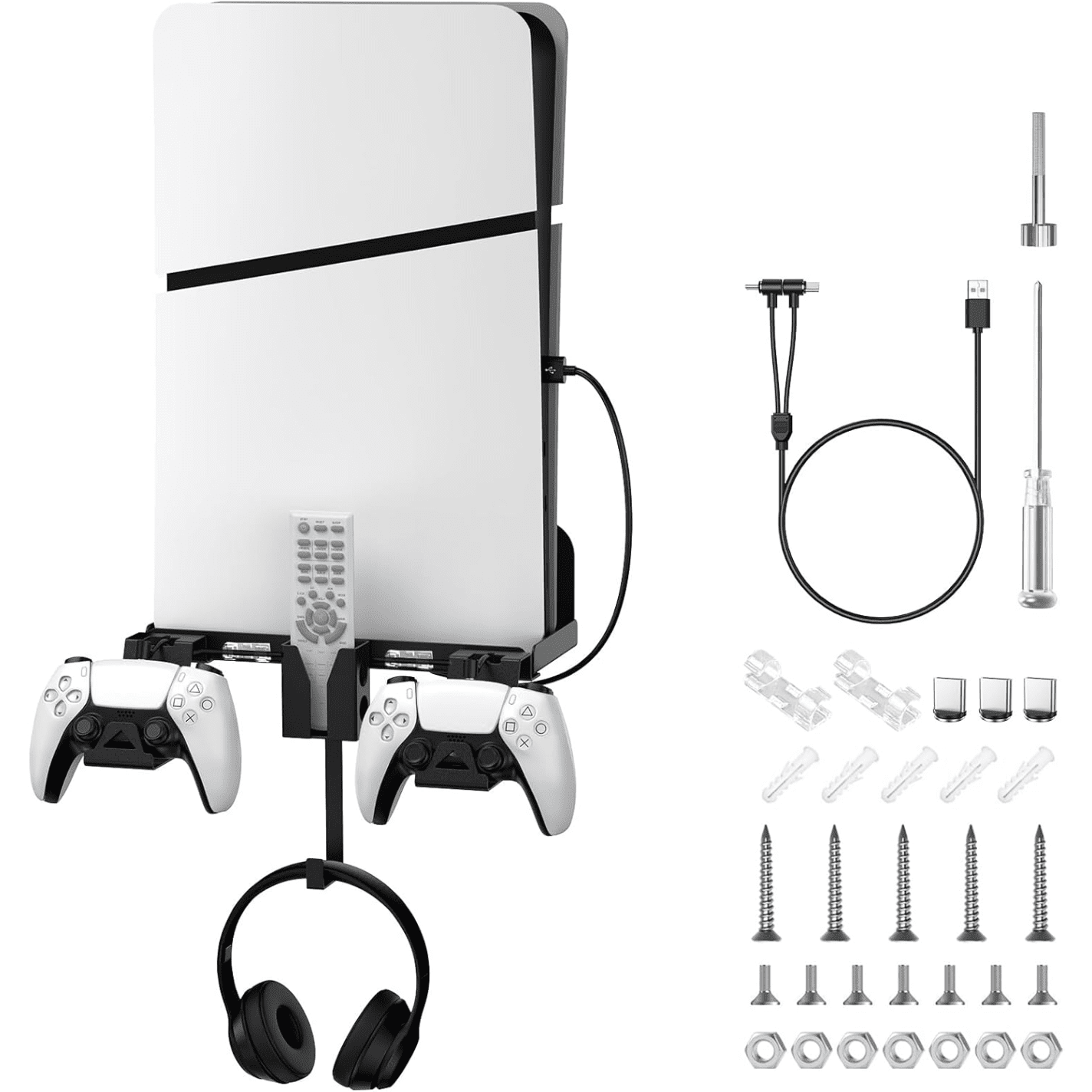 Genérico - Kit De Montaje De Pared 6 En 1 Para Ps5 Silm Compatible Con La Consola Playstation 5 Silm (disco Y Edición Digital) Con Cable De Carga Magnético Soporte De Mando Desmontable-negro