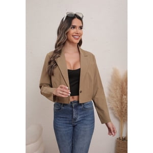 Likeshop - Blazer Corto Mujer Algodón Unicolor Solapa Casual Trabajo 0080