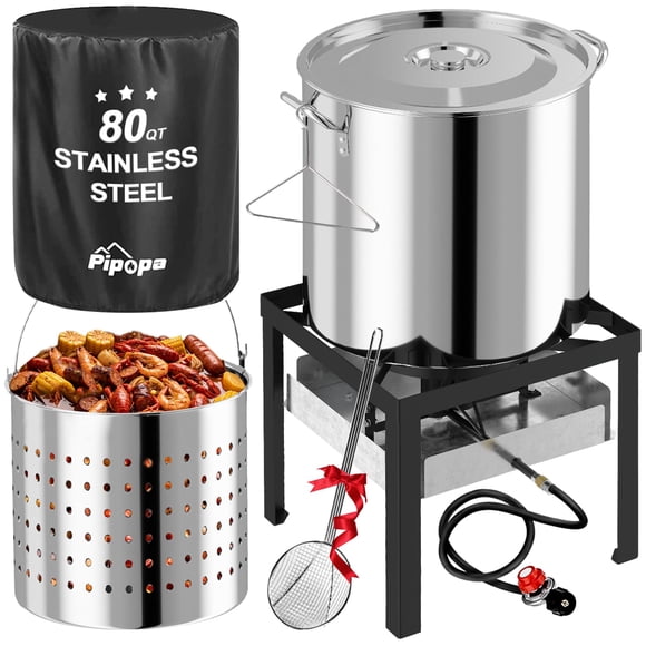 Olla para hervir cangrejos de río Pipopa 80QT de acero inoxidable con tapa y espumadera