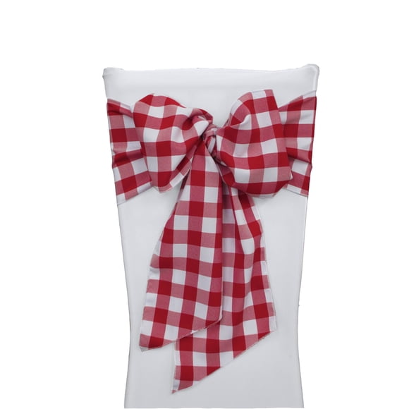 Chaise Bows Sashes LA Linen a cuadros, paquete de 10 unidades, color rojo/blanco, 7 x 108 cm