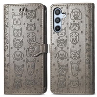 Funda Cartera Foxdock Para Samsung Galaxy A14 , Flip Pu Con Relieve De Gatos Y Perros, Tarjetero Y Soporte
