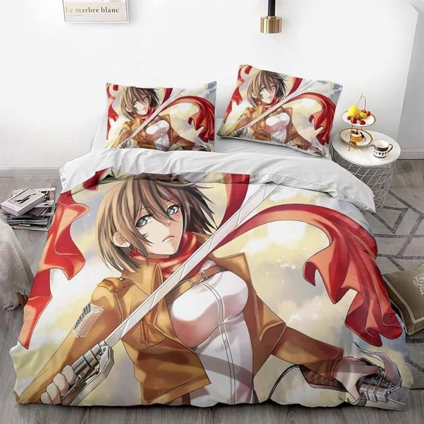 Attack- on G-iant Er-en Levi An-ime Soft 3D Printe-d Duvet- Cover B-edding Set with -Comfort-er Cover