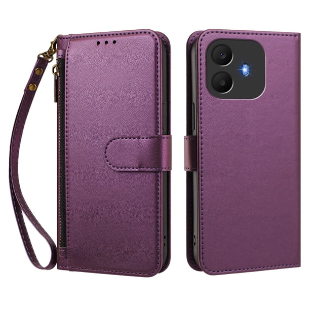 Funda Tipo Billetera para TCL K70 Power 4G/70 4G con Soporte y Bolsillo con Cierre Violeta intenso
