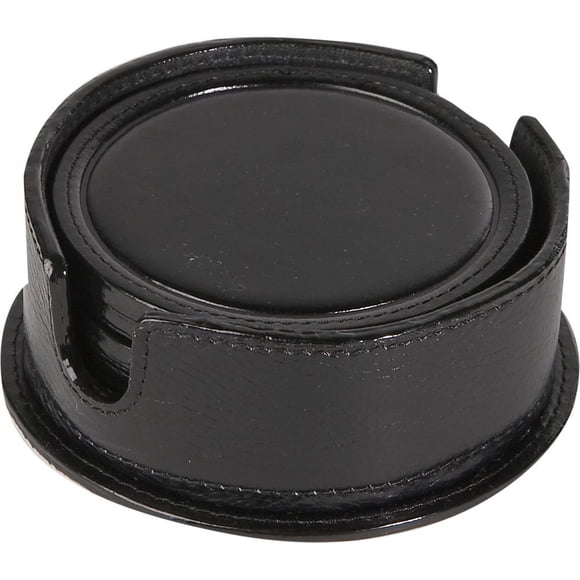 Juego de posavasos Royce Leather de 6 piezas, redondos, de piel genuina, negro