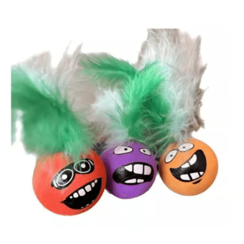 Genérico - Pelota De Goma Con Plumas Y Cara Divertida Para Gato Mascota