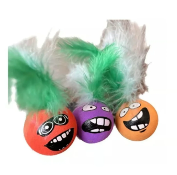 Genérico - Pelota De Goma Con Plumas Y Cara Divertida Para Gato Mascota