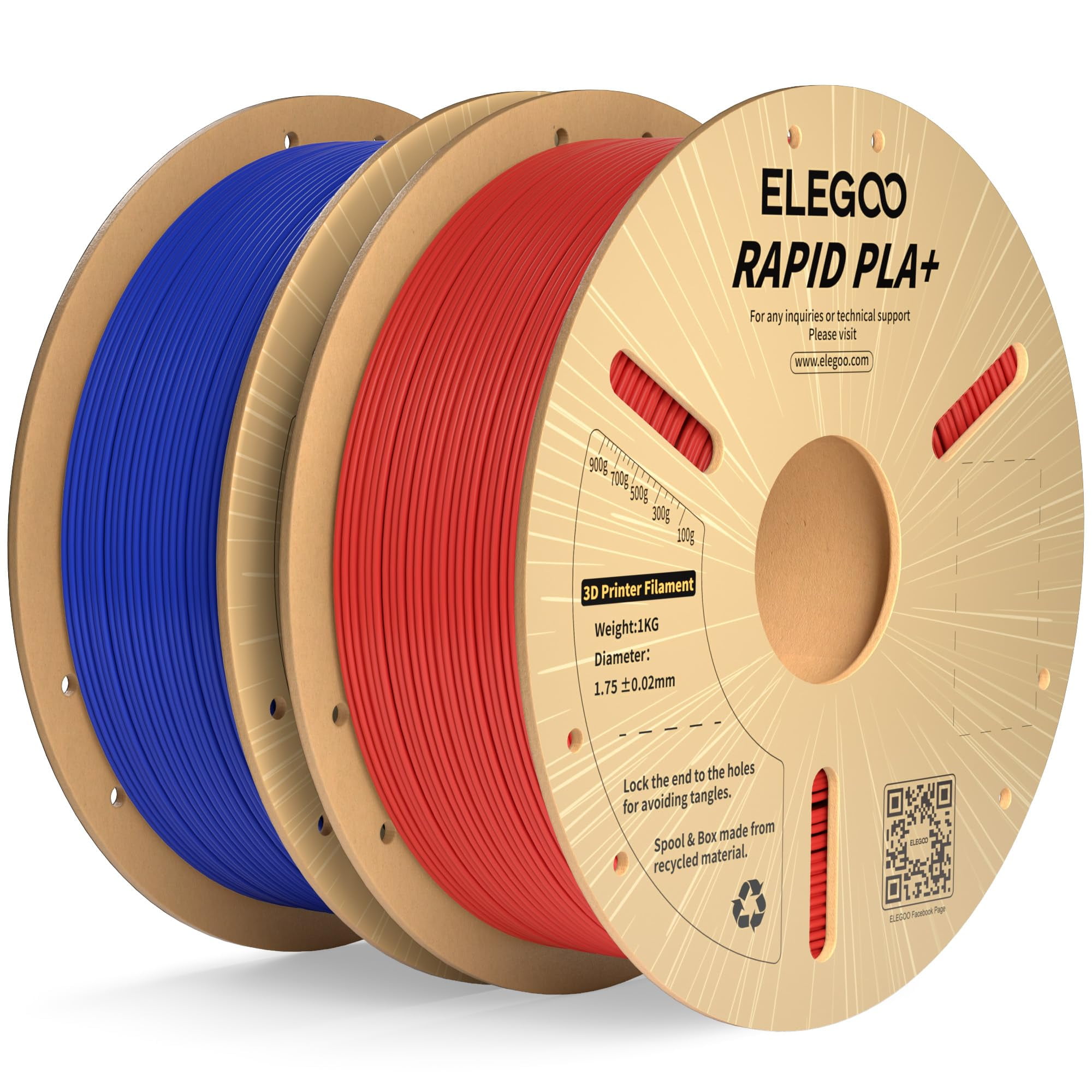 Filamento Para Impresora 3d Elegoo Rapid Pla Plus De 1,75 Mm, Azul Y Rojo