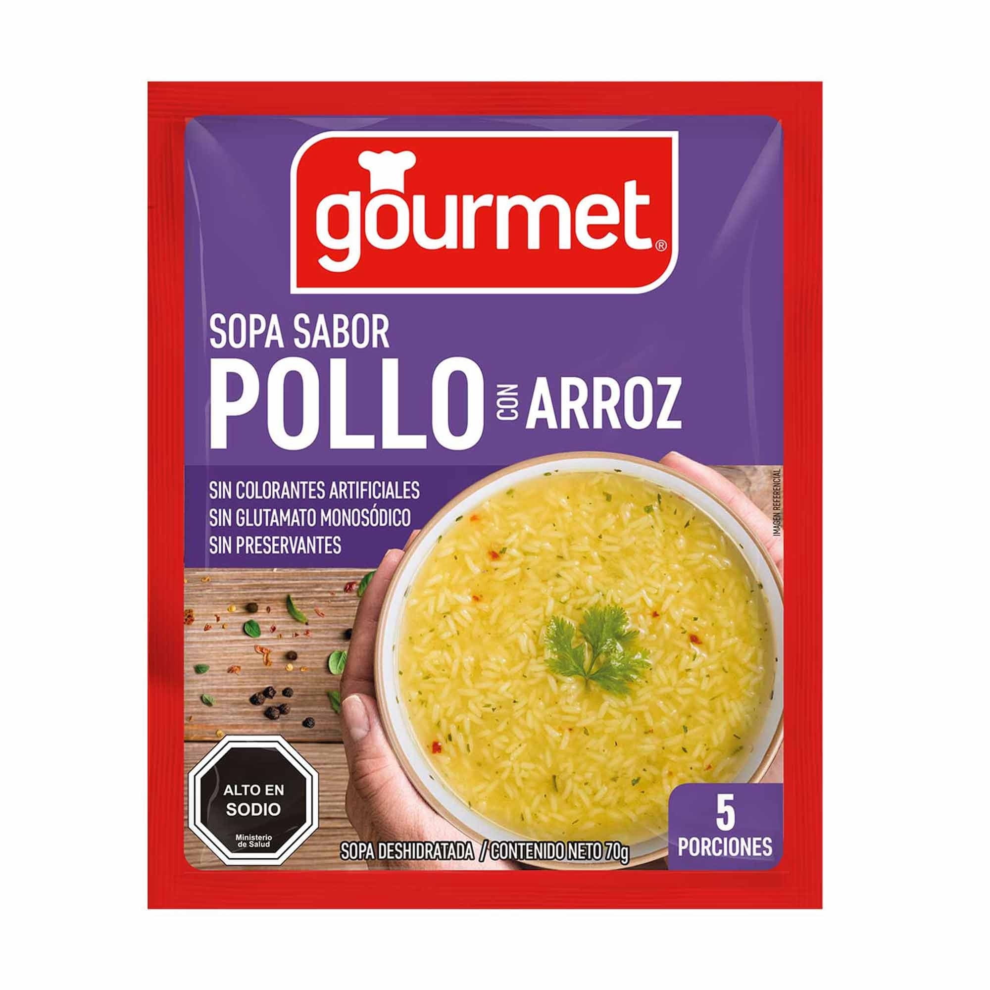 Sopa Sabor Pollo Con Arroz (5 Porciones) Sobre 70 g Gourmet
