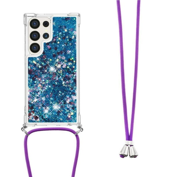 Funda FOXDOCK para Samsung Galaxy S24 Ultra con Cuerda Ajustable, Brillo Líquido, Protección Antigolpes y Lente – Ideal para Regalo