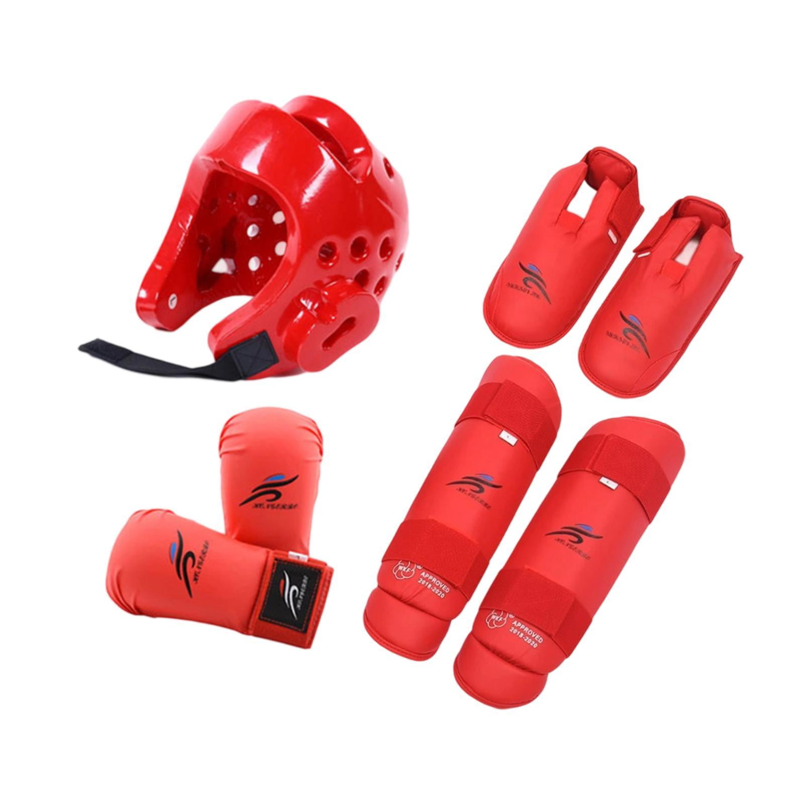Magideal - Conjunto De Equipo De Sparring De Taekwondo, Casco De Boxeo, Equipo De Boxeo, Entrenamiento Con Espinilleras, Zapatos Para Sanda, Sparring, Artes Marc Rojo L