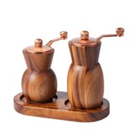 Magideal - 2X Molinillo De Pimienta Con Bandeja, Salero Y Pimentero De Madera Rellenables, Juego De Molinillo Y Pimienta, Herramientas De Cocina