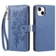 thumbnail image 2 of Funda Billetera Floral en Relieve iphone15 con Tarjetero y Cremallera Azul, 2 of 6
