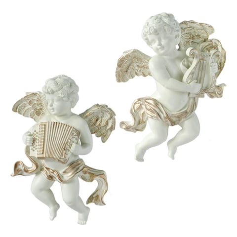 Magideal - 2 Hermosas Figuras De Ángel, Esculturas De Pared, Querubín, Coleccionables, Arte De Mano Para Bebé, Para Decoración De Habitación, Dormitorio Y Oficin A