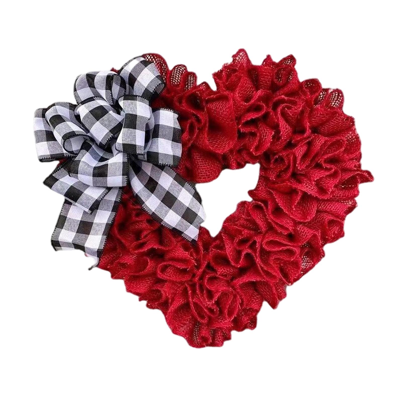 Magideal - Corona De Corazón Rojo Para Valentín, 15,7 Pulgadas, Guirnalda Artificial Con Lazo A Cuadros Para Puerta De Entrada, Para Aniversario, Accesorios