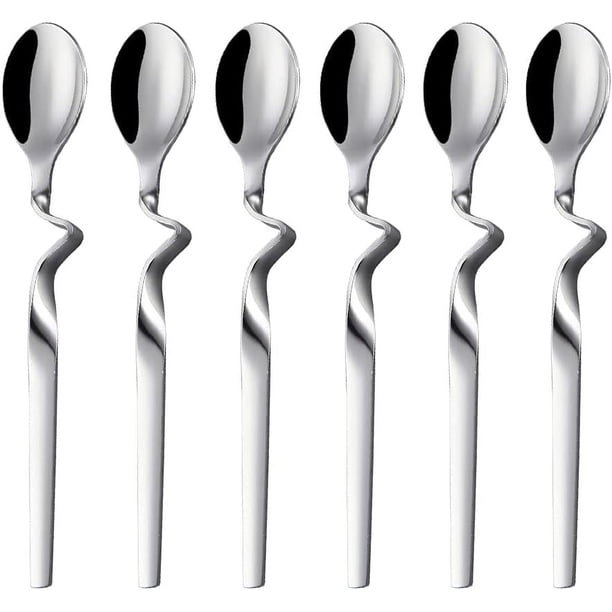 Cuchara para espresso, cuchara de acero inoxidable para mermelada y miel, cuchara para remover café con mango curvo, juego de 6