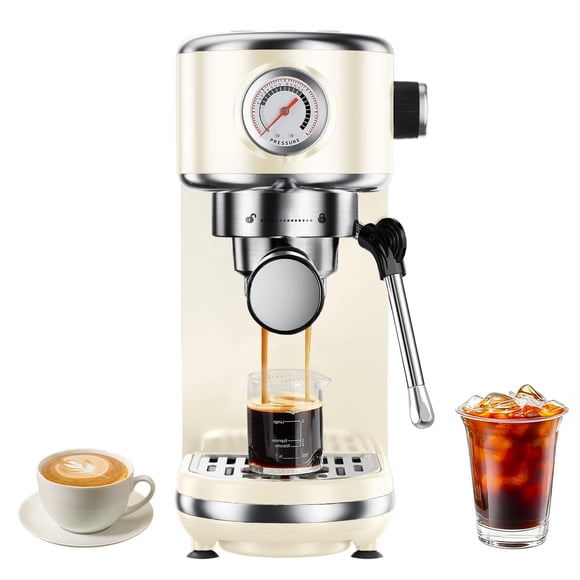 Máquina de café espresso atatix, 20 bares, con espumador de leche, 1,3 L, color blanco cremoso