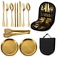 thumbnail image 1 of Platos de picnic Utensilios Platos de camping de oro Conjunto para 2 platos portátiles de platos de plata Lenguas de comida Kit completo con bolsa de cremallera, 1 of 3