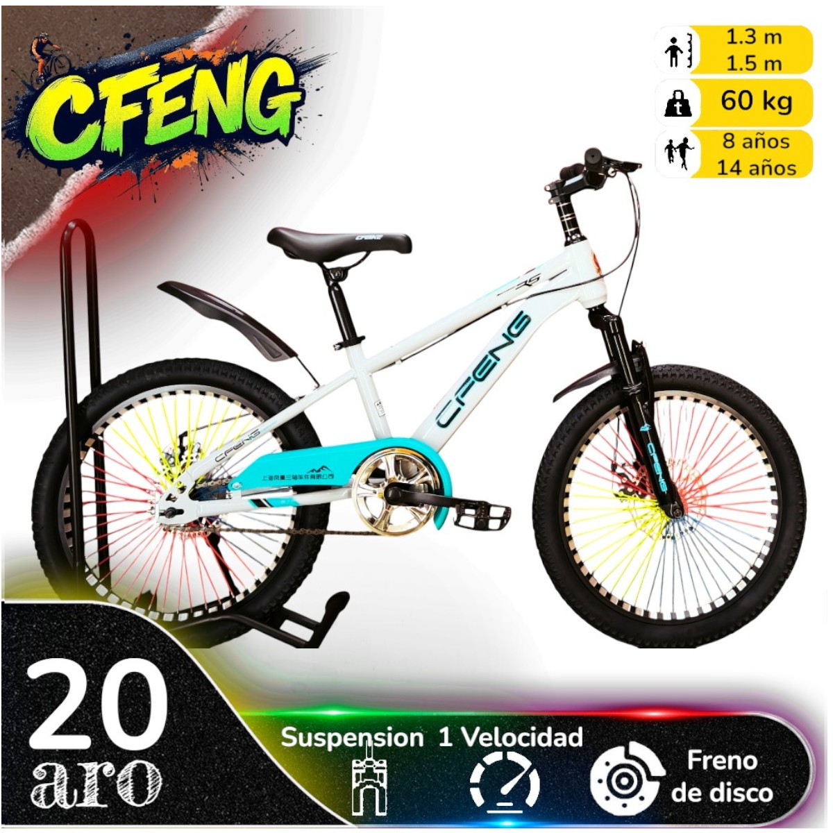 Vipnetwork - Bicicleta Aro 20 Cfeng Con Freno Disco Blanco Celeste