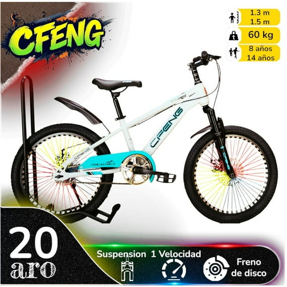 Bicicleta Aro 20 Cfeng Con Freno Disco Blanco Celeste