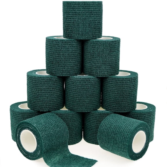 Venda cohesiva autoadhesiva KEQCQE de 2 pulgadas, verde oscuro, 12 rollos