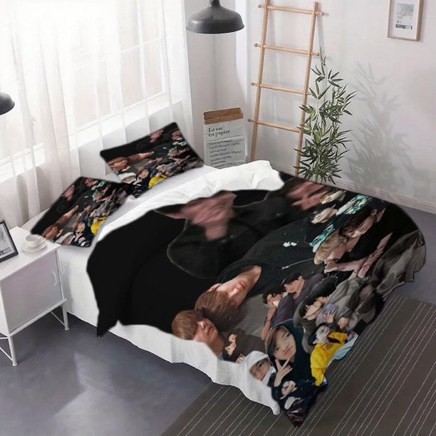 Three-Piece Set Taekook Black Collage Art Printed Duvet Cover Set (Duvet Cover + Pillowcases No Insert)