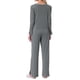 thumbnail image 3 of Pijamas para mujeres de manga larga con lazo lateral, botones, dobladillo con volantes y pantalón de pierna ancha, conjunto de pijama M gris, 3 of 6