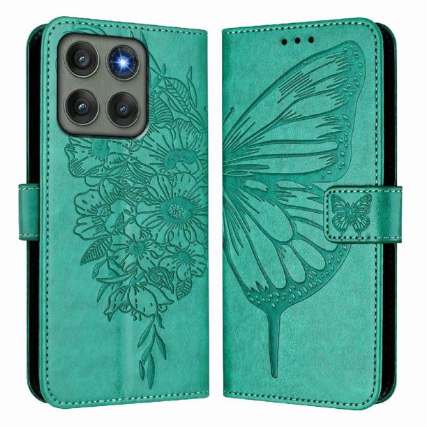 Funda Cartera Mariposa Para Motorola Edge 60 Pro Con Soporte Y Ranuras Para Tarjetas Verde