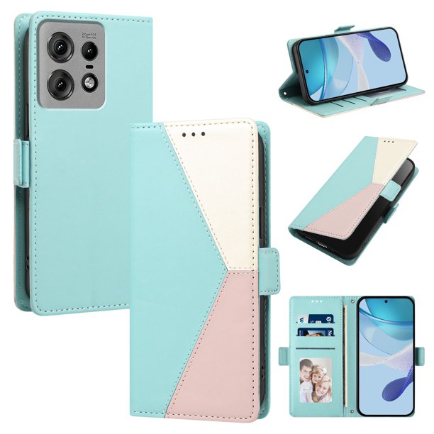 Funda Cartera Tricolor para Motorola Edge 50 Pro con Ranuras, Verde