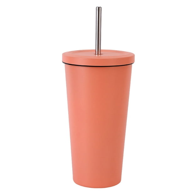 Taza de café para llevar, taza de acero inoxidable con aislamiento al vacío y pajita, portátil