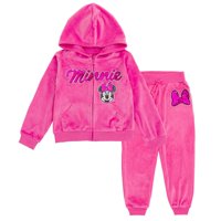 Conjunto De Atuendo Disney, Sudadera Con Capucha De Terciopelo De Minnie Mouse, Rosa, 4T
