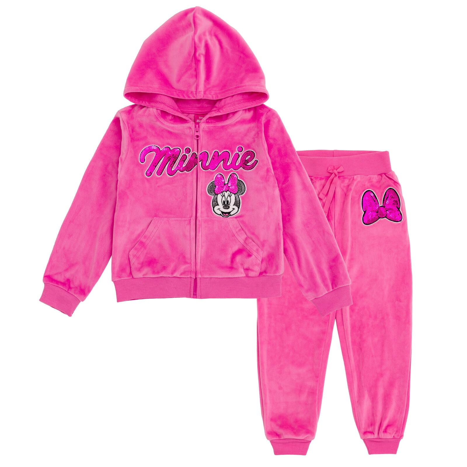 Conjunto De Atuendo Disney, Sudadera Con Capucha De Terciopelo De Minnie Mouse, Rosa, 4t