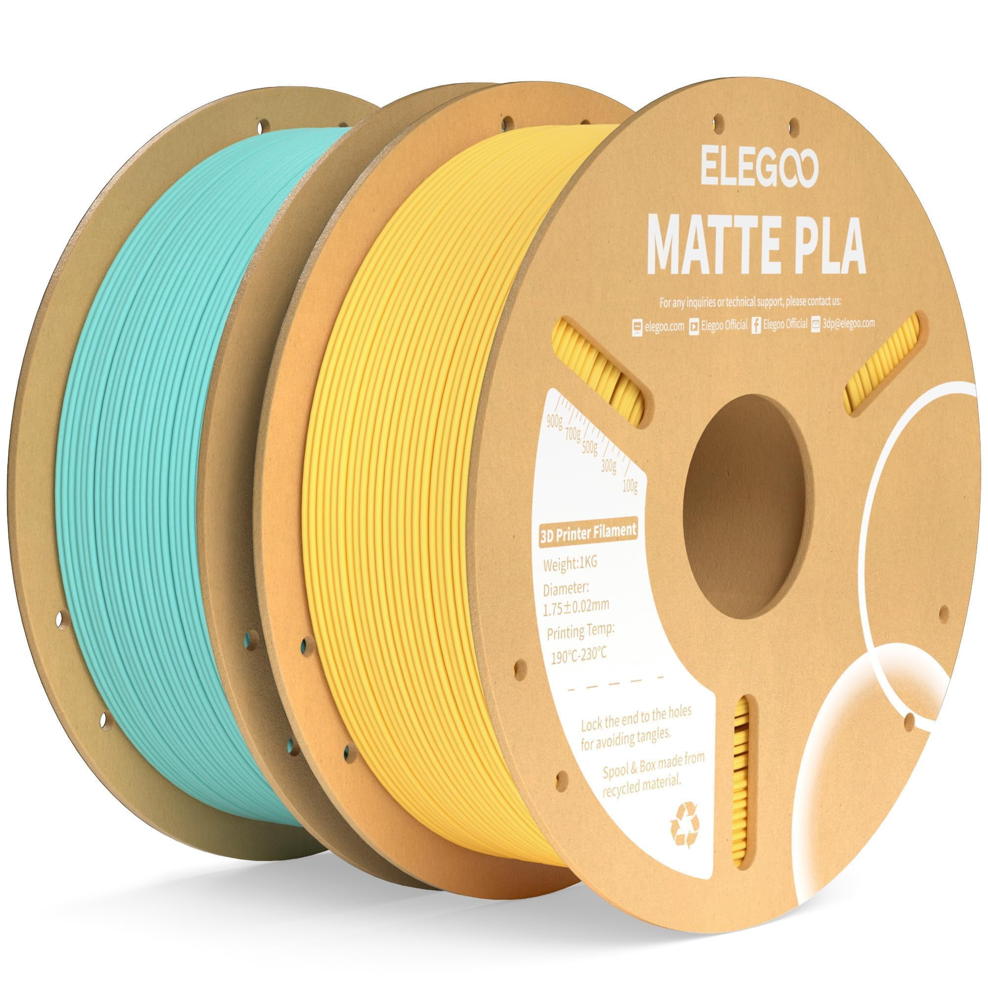 Filamento Para Impresora 3d Elegoo Mate Pla, Verde Azulado Y Amarillo, 2 Kg