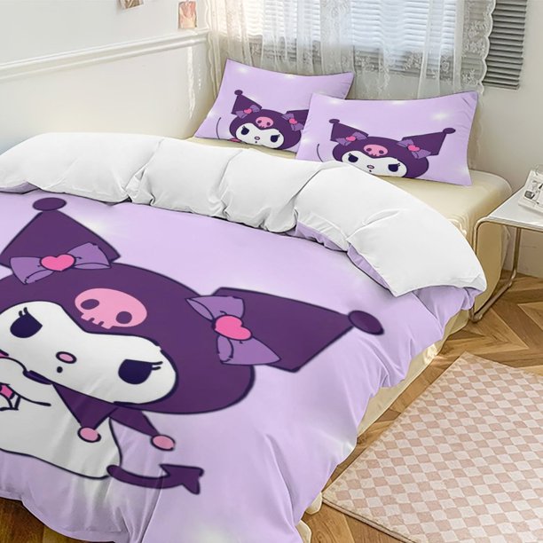 Kuromi Quilt Set Thicken Soft 3 Pieces Bedding Set All Season Duvet Cove with 2 Pillowcases for Adult Women Girls Teens Home Room Decor
