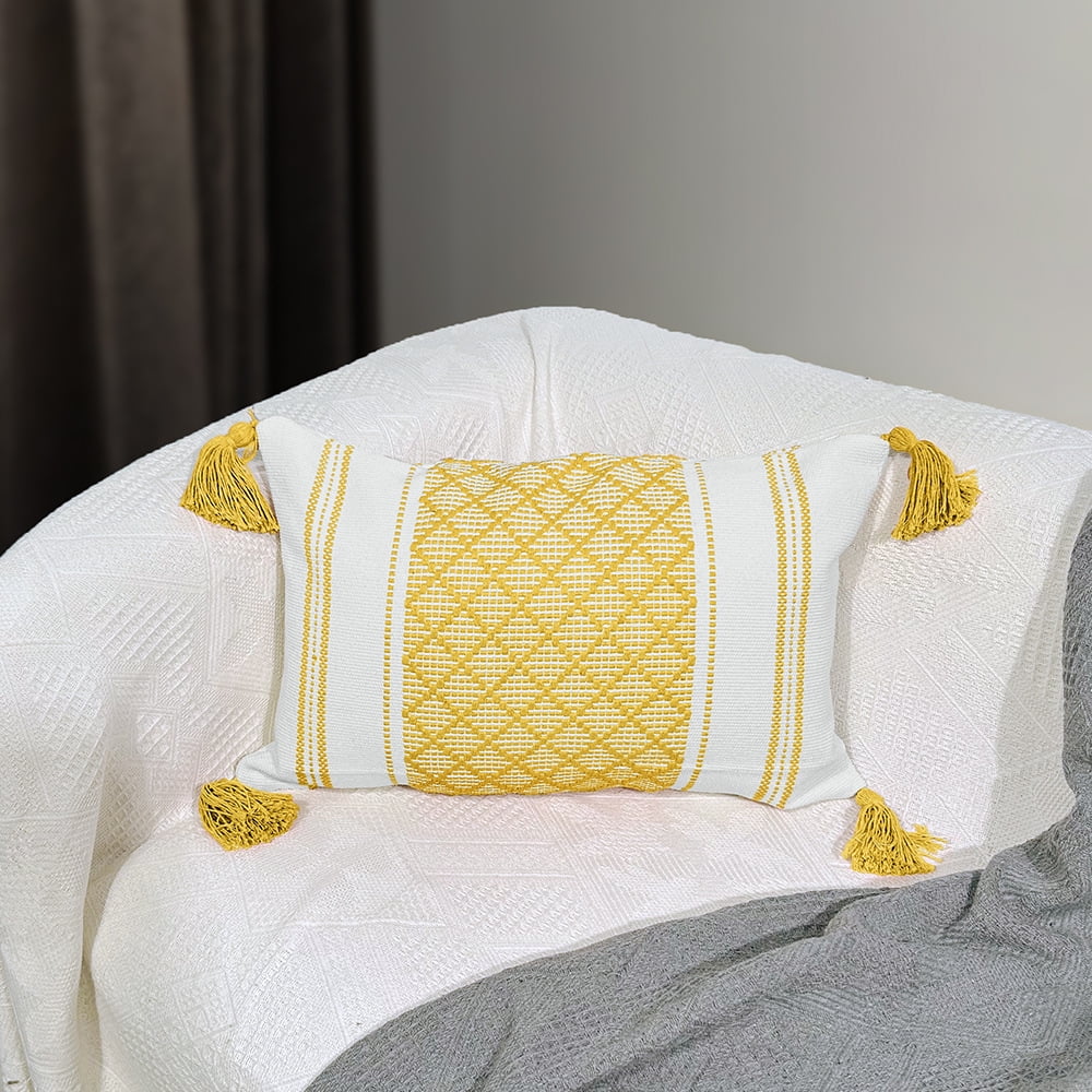 Xmhytop Almohada Bohemia (2 Pieza), 45 X 30 Cm, Material De Chenilla Felpuda Neutra, Con Funda Y Relleno Incluido, Ideal Para Sala De Estar, Sofá, Cama, Estilo B, Amarillo
