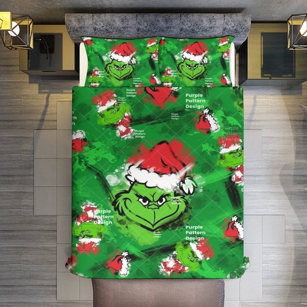 Merry Christmas Grinch 3 Pieces Duvet Cover Set Full Size Super Soft Fade Resistant Microfiber