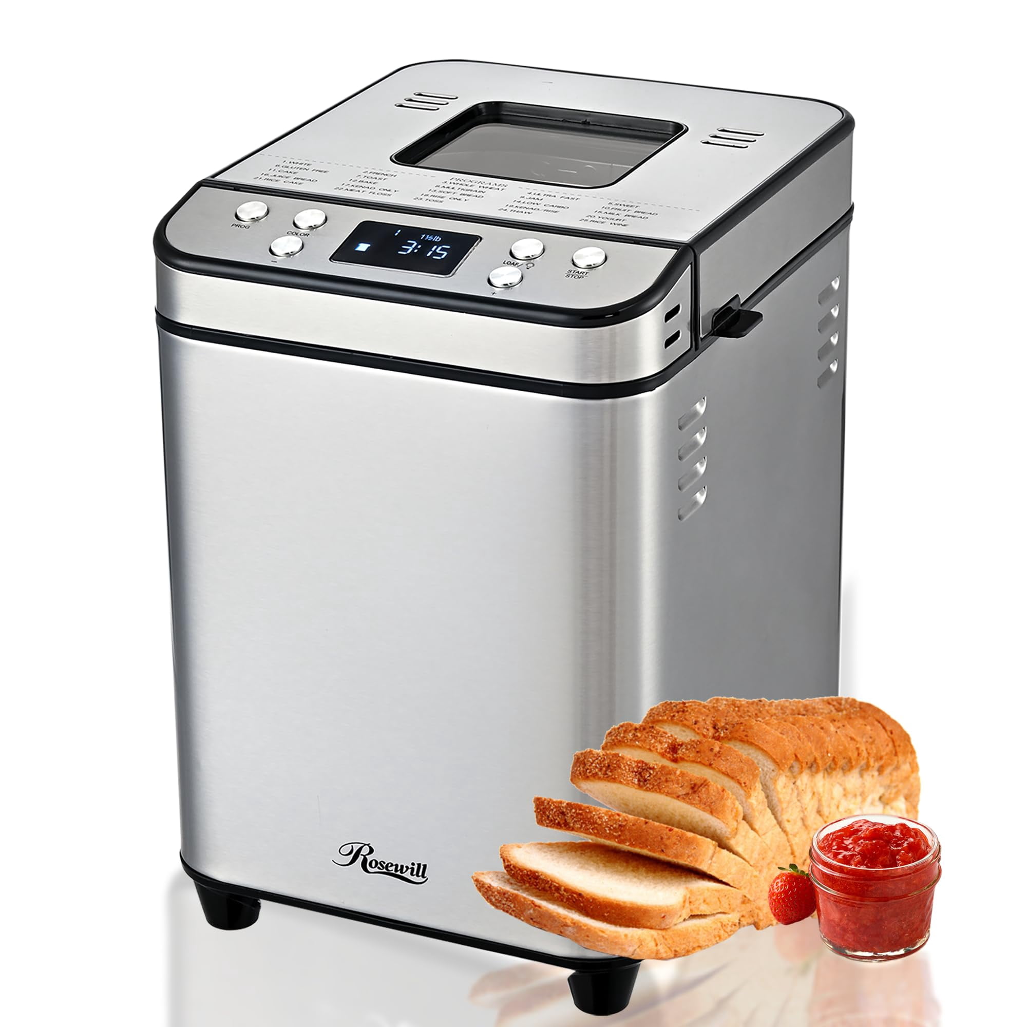 Máquina Para Hacer Pan Rosewill 25 En 1 Automática, 700 W, 2 Libras, Plateada