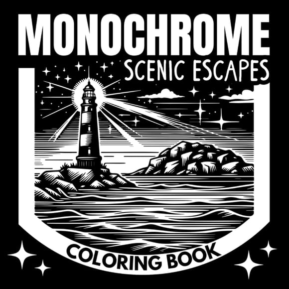 Libro para colorear Majosta Monochrome Scenic Escapes para adultos