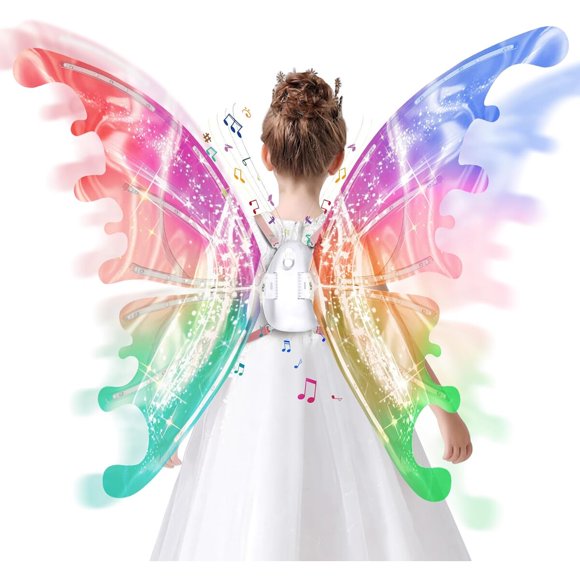 Maysida Electric Fairy Wings for Girls, Light Up Moving Butterfly Wings