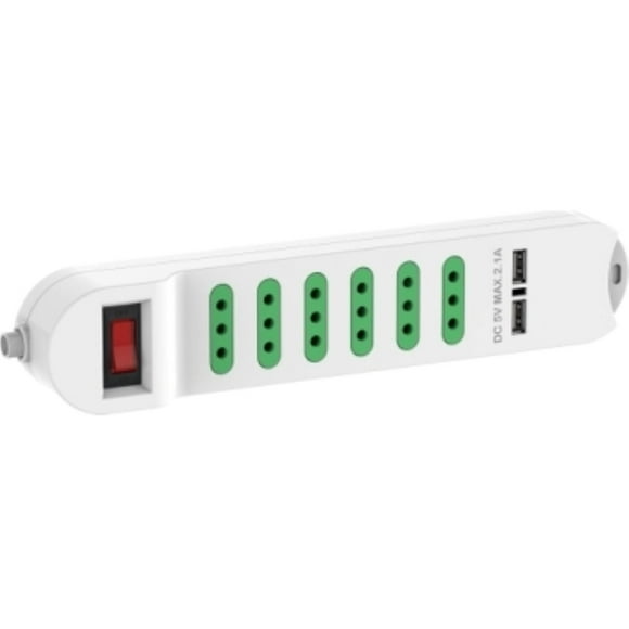 Alargador 6 Tomas 10A + 2 USB 1A Blanco 3 metros Schneider blanco 3