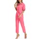 thumbnail image 4 of INSPIRE CHIC Mono de Mujer para Regreso a Clases de Manga Corta con Cuello, Botones, Cinturón en la Cintura, Algodón, Estilo Cargo, Talla XL, Rojo Sandía, 4 of 5