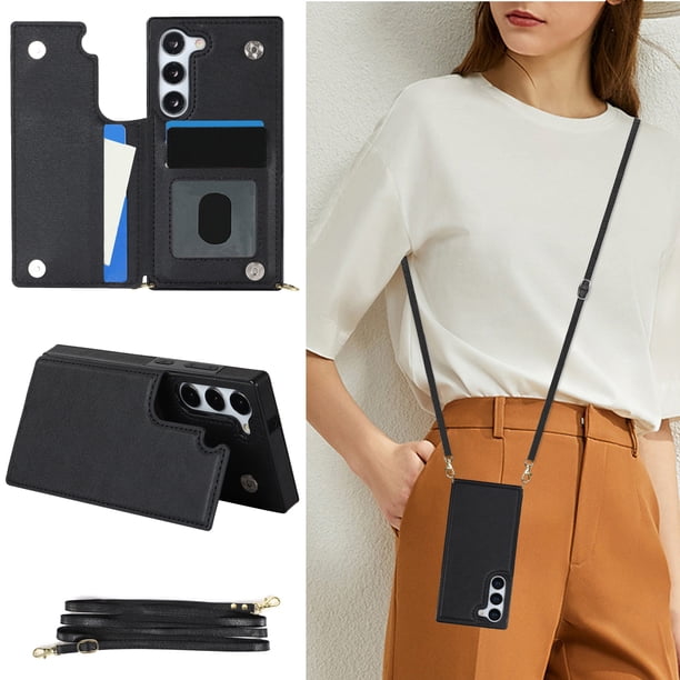 Crossbody PU Leather Case For Samsung Galaxy S23 S22 Plus Note 20 Ultra Wallet Card Slot Stand Holder Phone Bag Cover