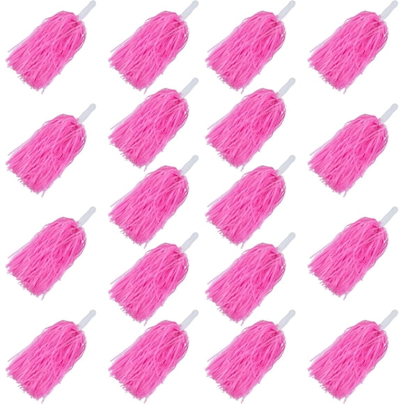 18 pompones rosados de animadora con mango tipo bastón, 13 pulgadas