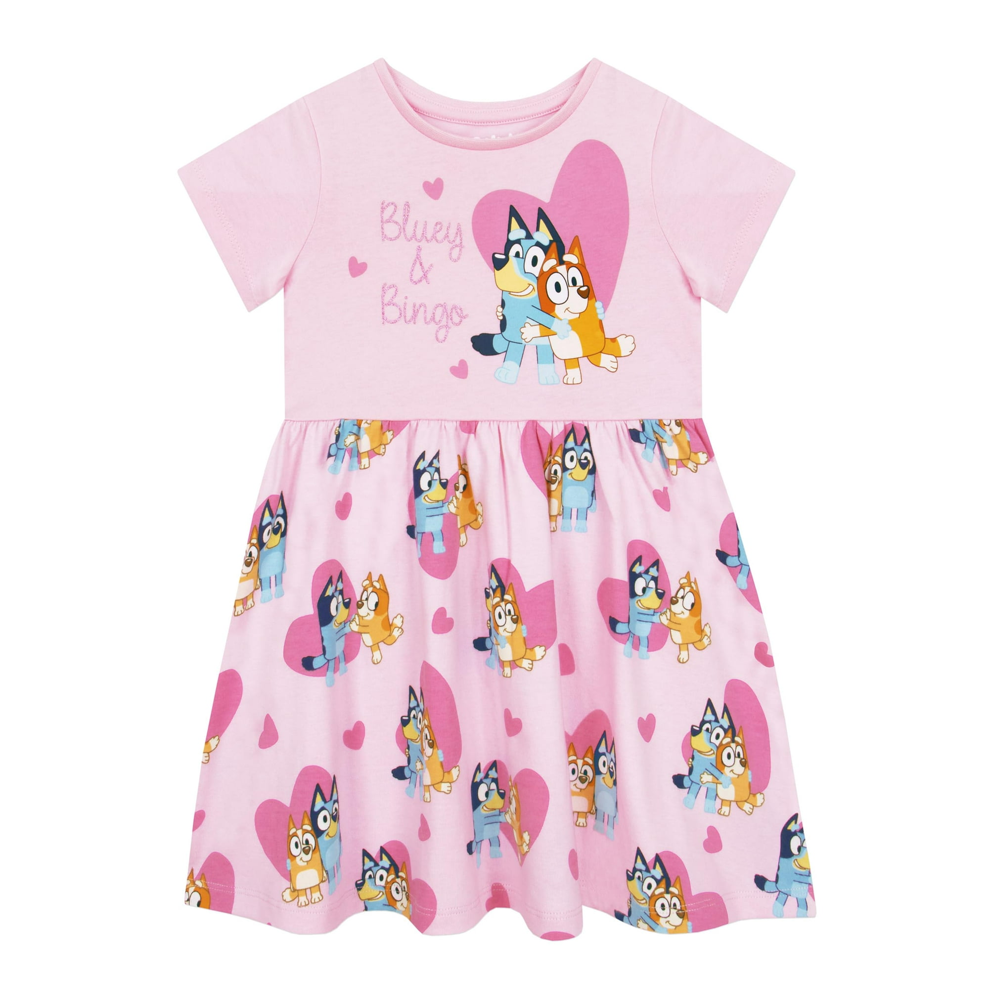 Vestido Bluey Bingo Glitter Para Niñas, Algodón, Color Rosa Veraniego 6