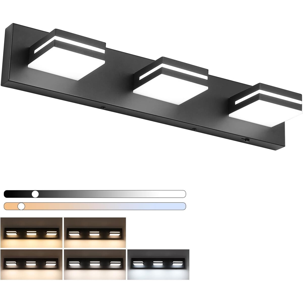 Luz Led Baño Sinerise 3 Luces 24w Negro Mate Regulable