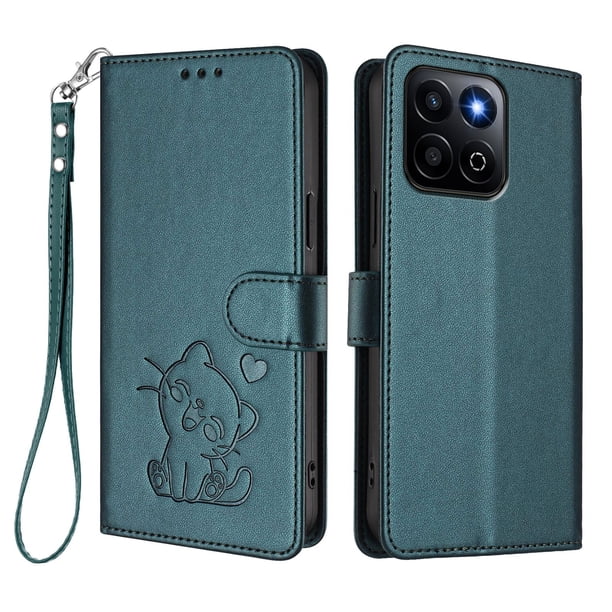 Carcasa Billetera de Cuero Sintético para Honor 400 Smart, Verde Oscuro