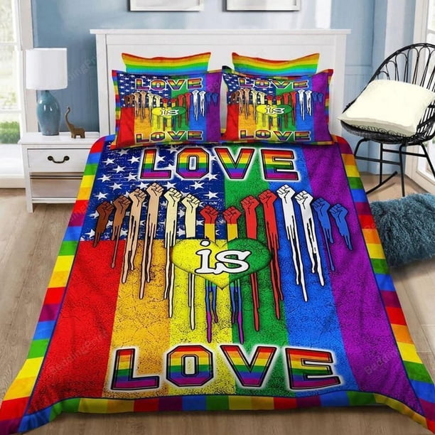 Lgbtq Flag Love Is Love Lgbt Stand Rainbow Pride Quilt Duvet Cover Set3-Piece Bedding Set