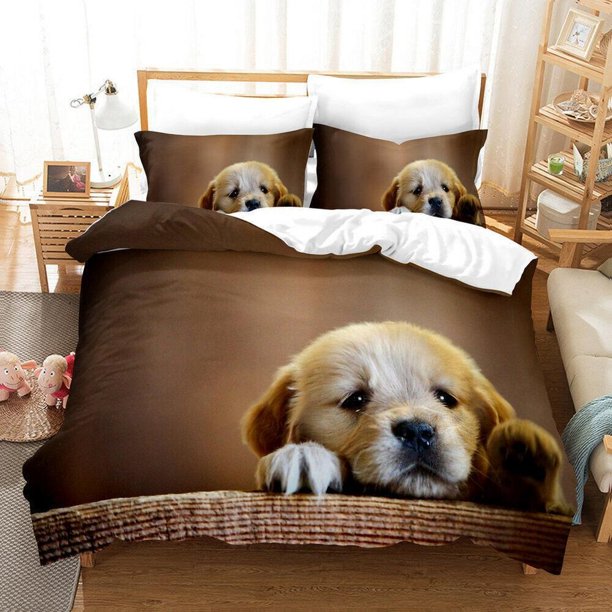 Boy And His Pet Dog Animal Quilt Duvet Cover Set Bedroom Decor3-Piece Bedding Set