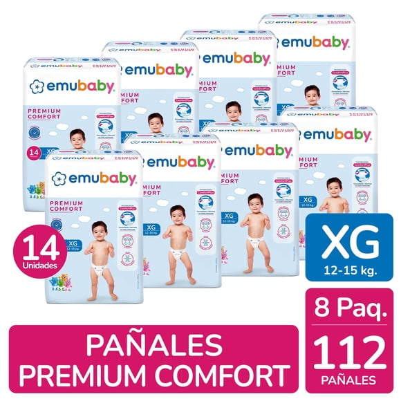 Pañales Emubaby Premium Comfort Talla XG Pack 8 paquetes 14 Un