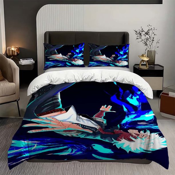 3pcs Anime-Style Tense Rescue Scene with Light and Shadow Intertwined in the Dark Night Pattern Set Soft and Comfortable Bedding Set Suitable for All Seasons